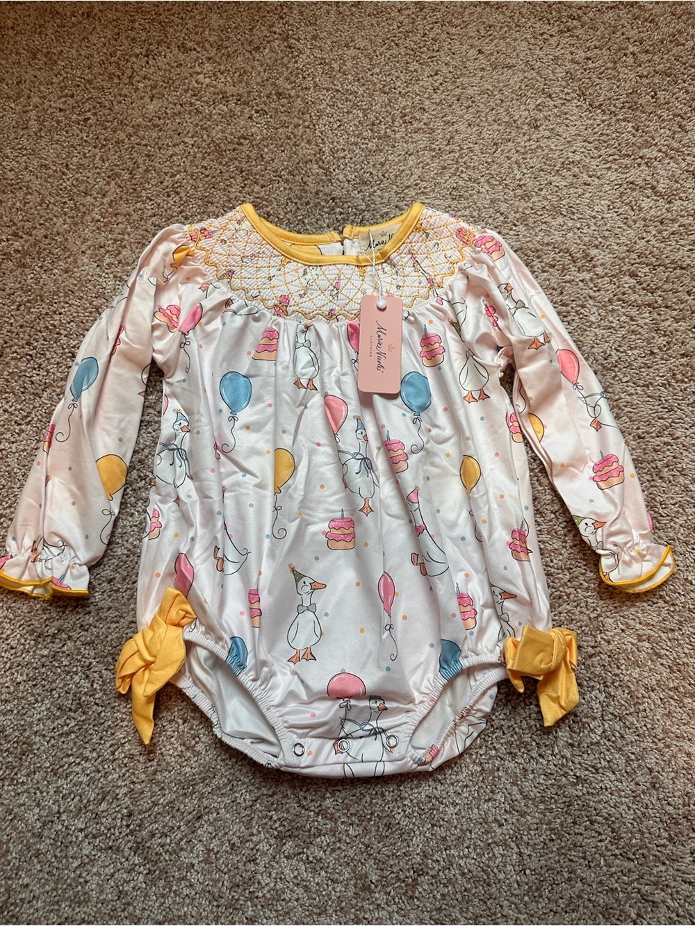 NWT Marie Nicole Clothing Balloon Bash Smocked Bubble Romper Long Sleeve 18-24 M
